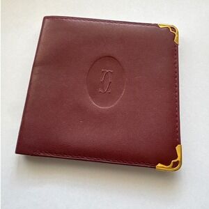 Cartier Must de Cartier Bifold Wallet Bordeaux Leather Gold Corners Men France